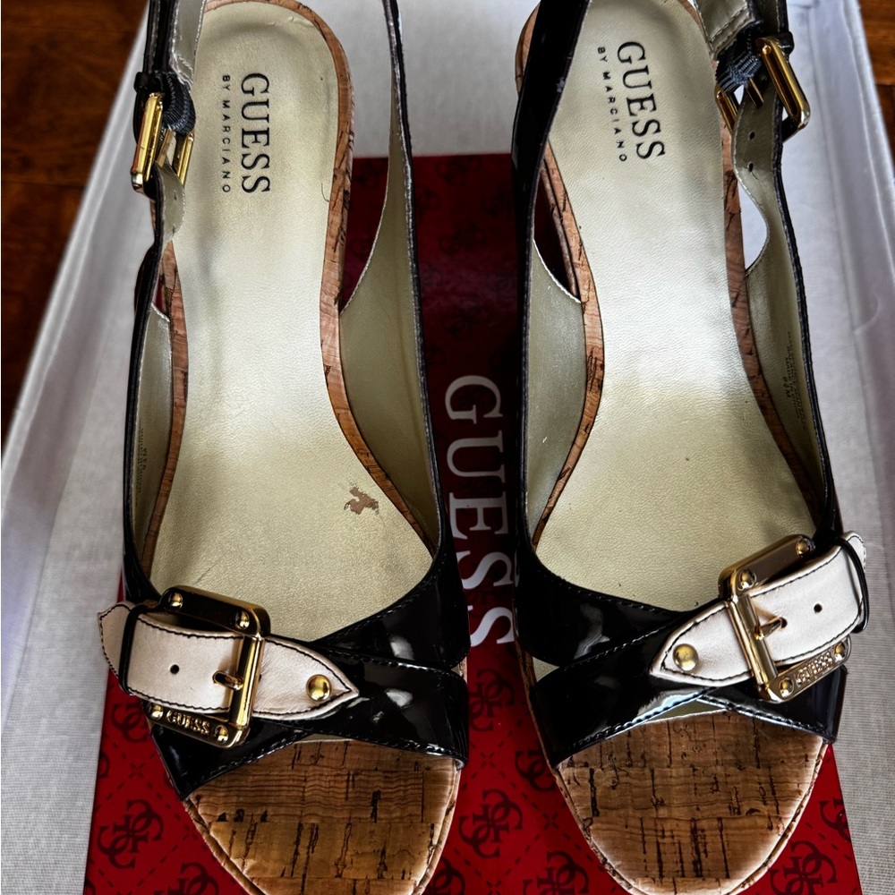 GUESS Brown and Cream platform Sandals